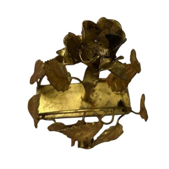 Vintage 1950s 1960s Hollywood Regency Gilded Gold Metal Rose Floral Candlestick - Picture 5 of 7